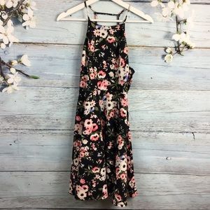 gLARE Boutique Dress Black Floral Print Halter NWT Y2K